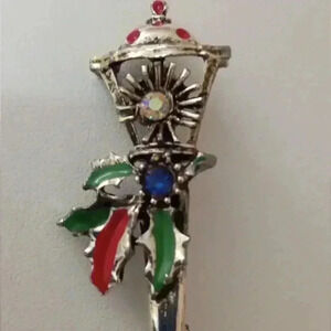 Vintage Christmas Streetlight Brooch Rare AB and Sapphire Blue Color Rhinestones
